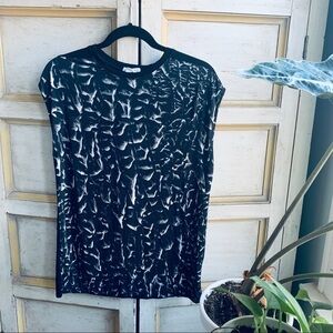 Helmut Lang Black and White Abstract Cap Sleeve Print Top